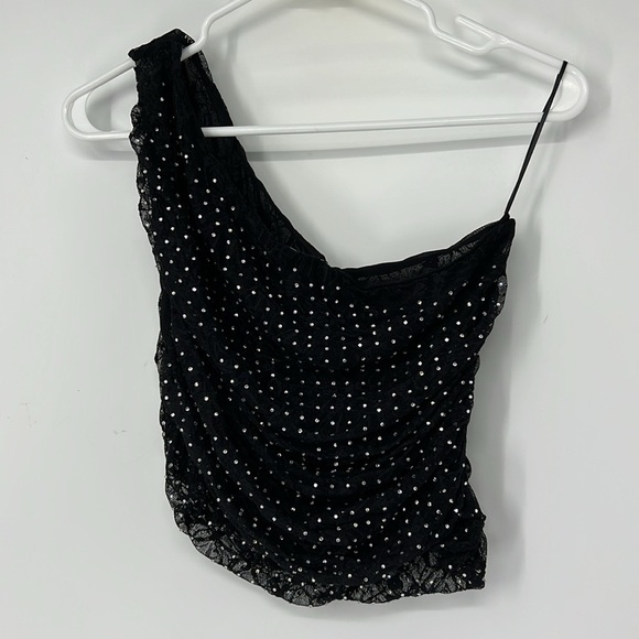 Zara NWT jewels one shoulder cropped top large - Picture 1 of 5